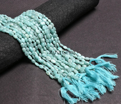 Natural Blue Amazonite Smooth Oval Nugget Shape Gemstone Loose Beads,13"Fine Amazonite Handmade Uneven Oval Straight Drill Bead Jewelry SALE