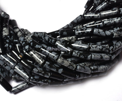 Natural Black Obsidian Smooth Fancy Tube Gemstone Beads, Black Obsidian Pipe Shape Beads, Briolette Obsidian Straight Drill For Craft Sale