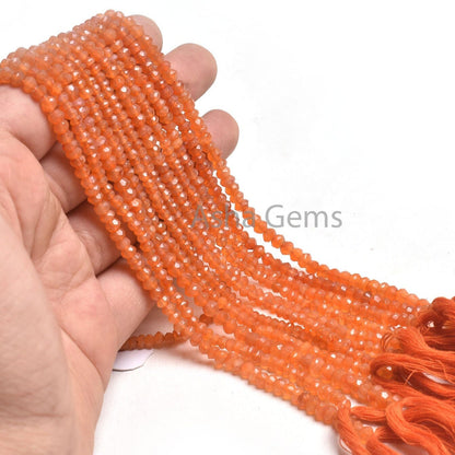 AAA Natural Carnelian Machine Cut Faceted Rondelle Beads,13" Strand Orange Carnelian Indian Cut Beads, Carnelian Beads Jewelry Supply Crafts