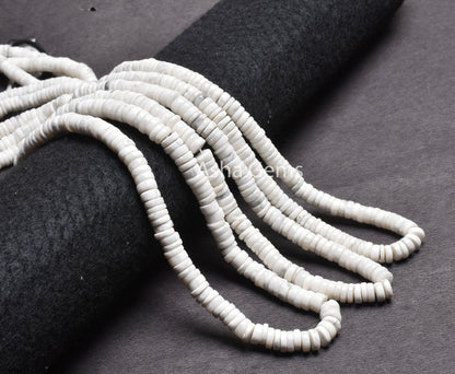 7 mm Beautiful Howlite Smooth Heishi Tyre Gemstone Beads, White Howlite Flat Wheel Shape Center Drill  Howlite Beads Jewelry Handicraft SALE