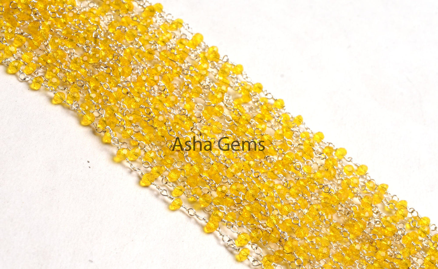 3,5,10,25 Ft,Lemon Quartz Hydro Rondelle Faceted Beaded Rosary Chain,Silver plated Chain,Jewelry Making Crafts,Finding,3-3.5 mm,Beads Chain