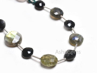 Multi Color Stone Fancy Briolette Gemstone Faceted Beads, Labradorite + Black Spinel Faceted Coin+ 1 Piece Rose Quartz Oval Beads Jewelry