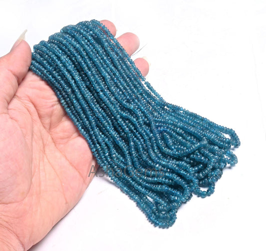 Beautiful Neon Blue Apatite Smooth Handmade Rondelle Gemstone Loose Beads,16" Neon Apatite Bead, Blue Apatite Bead Jewelry making Craft SALE