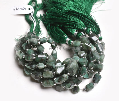 Real Emerald Faceted Nugget Shape Gemstone Beads, Natural Sakota Emerald Indian Cut Tumble Uneven Beads, Green Emerald Beads Jewelry Crafts