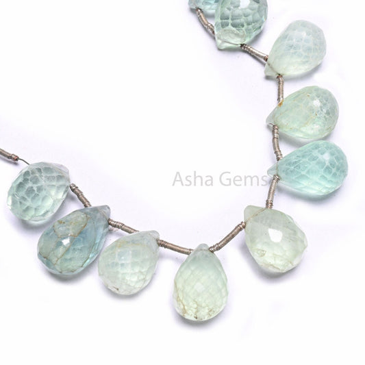 Natural Fluorite Faceted Drops Shape Gemstone Beads, AAA shaded Green Fluorite Teardrop Briolette Side Drill Beads Jewelry making Craft SALE