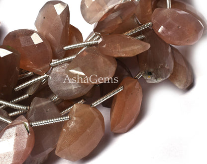 7"Strand Natural Chocolate Moonstone Beads,fancy D Shape Beads,Moonstone Faceted Beads, 10x14-10.5x15 mm Moonstone Checker Cut Bead Jewelry