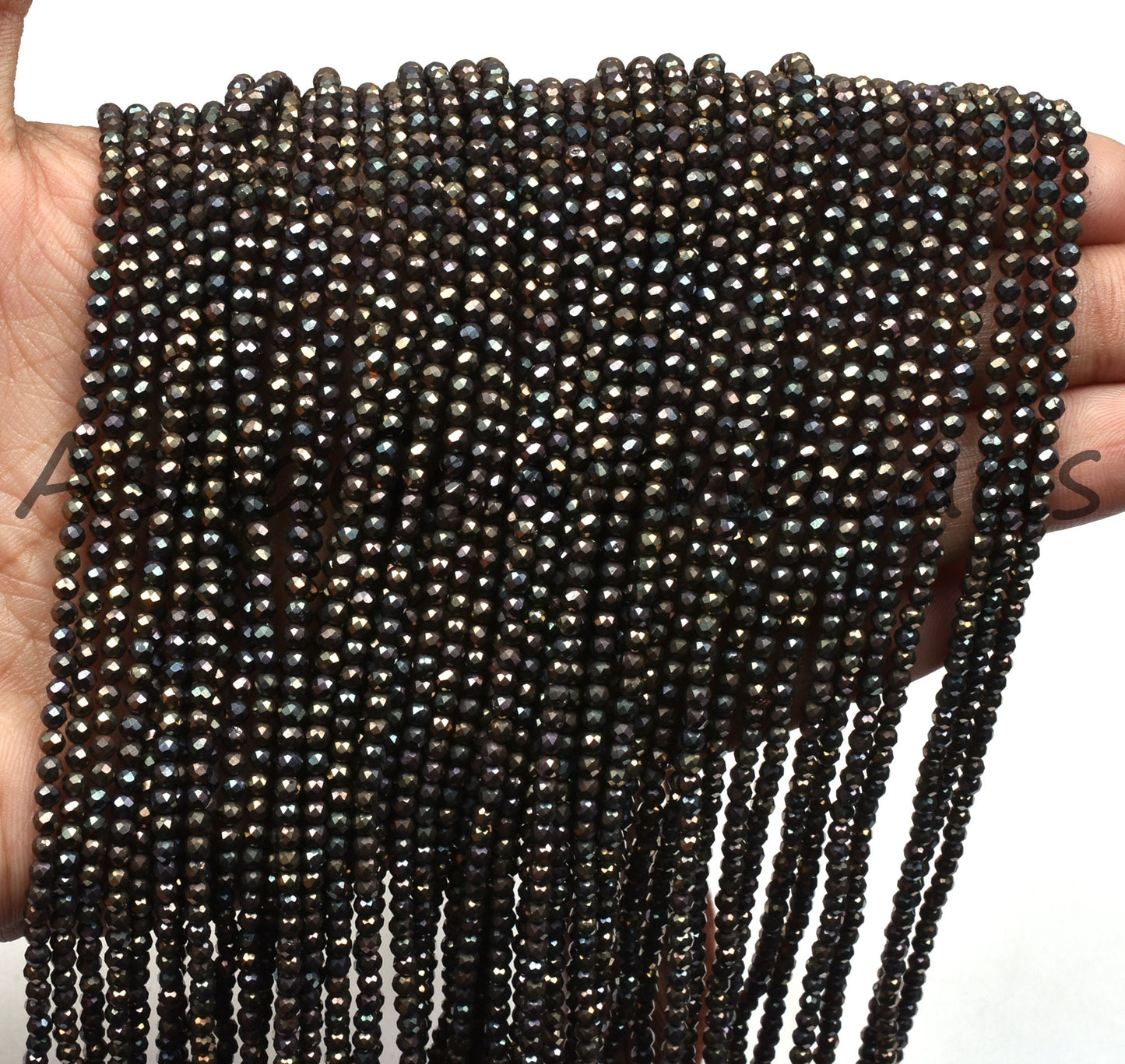AAA Natural Black Spinal Copper Mystic Coated Micro Cut Beads,2.5mm Spinel Machine Cut Faceted Rondelle Beads, Spinel Tiny Bead Jewelry SALE
