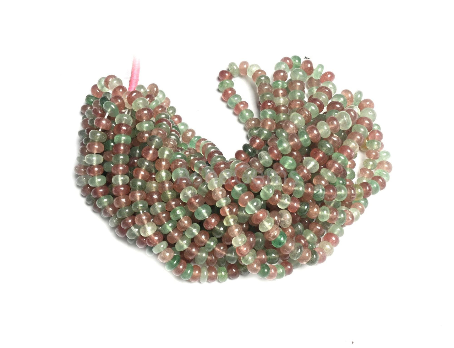 Shaded Pink Green Strawberry Quartz Rondelle Shape Handmade Beads, Natural Multi Strawberry Quartz Smooth Gemstone Loose Beads Jewelry SALE