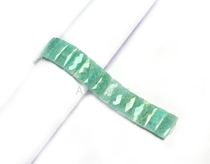 Blue Amazonite Faceted Rectangle Shape Beads, Fine Natural Peru Amazonite Fancy Chiclet Beads For Bracelet, Double Drill Bead Jewelry Making