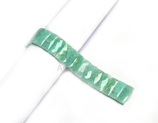 Blue Amazonite Faceted Rectangle Shape Beads, Fine Natural Peru Amazonite Fancy Chiclet Beads For Bracelet, Double Drill Bead Jewelry Making