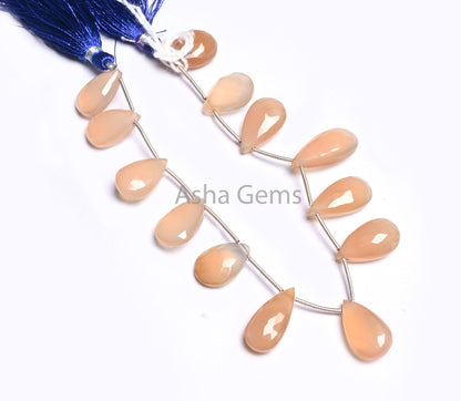 AAA Quality Light Peach Chalcedony Faceted Pear Beads,10-20mm Pink Chalcedony teardrop Briolette Gemstone Side Drill Bead Jewelry Craft SALE