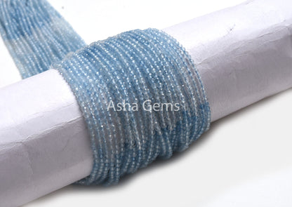 2.5 mm AAA Aquamarine Machine Cut Faceted Gemstone Beads, Natural Shaded Blue Aquamarine Micro Cut Rondelle Beads, Tiny Aquamarine Bead SALE
