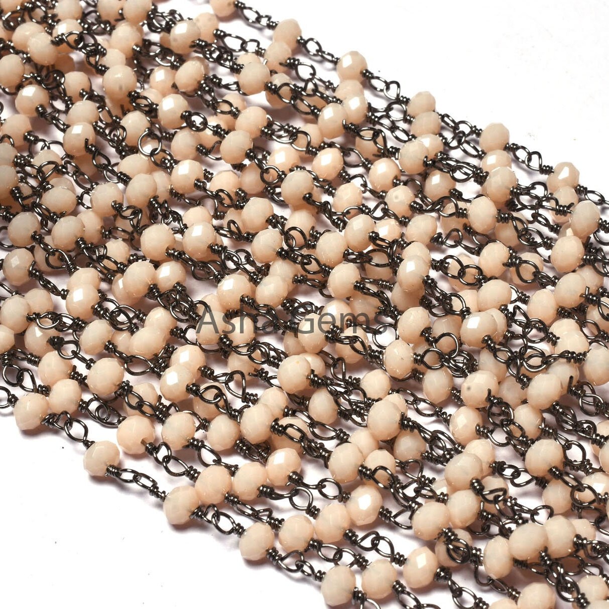 3,10,50 Feet Pink Opal Hydro Rondelle Beads Rosary Chain Black Gunmetal Plated Wire Wrap Micro Cut Bead Rosary Chain Jewelry Making Necklace