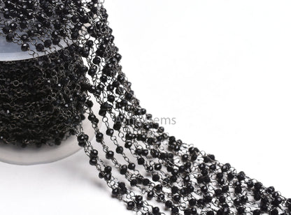 3,5,10,25,50 Feet,Gunmetal Black Spinel Hydro Faceted Rondelle Beaded Rosary Chain,Jewelry Making, Finding, Wire Wrapped Chain,3-3.5mm,Chain