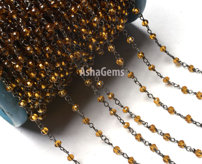 1,3,5,10,50 Ft Brown Quartz Hydro Faceted Rondelle Beaded Rosary Chain Black Plated Wire Jewelry Making Gunmetal Finding Rosary Crafts Chain
