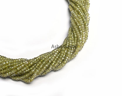 15" Strand Beautiful Green Zircon Micro Cut Rondelle Faceted Gemstone Beads 3 mm, AAA Quality Peridot Green Color Cubic Zircon Beads Jewelry