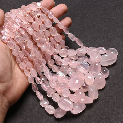 Fine Quality Pink Rose Quartz Smooth Nugget Gemstone Loose Beads,9/18" Strand Natural Rose Quartz Tumble Handmade Bead Necklace Jewelry SALE (AG 22303)
