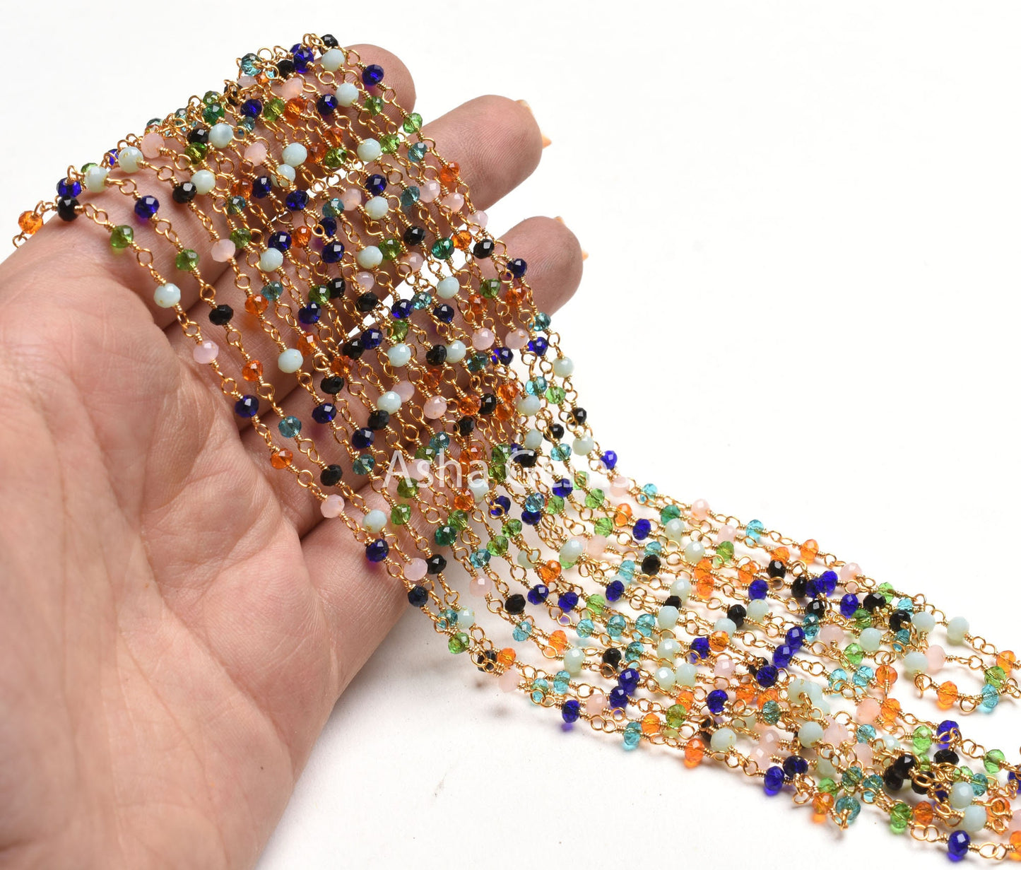 Beautiful Multi Disco Hydro faceted Rondelle Bead Rosary Chain, Mix Color Bead Gold Plated Wire Wrap Rosary Chain By Feet Jewelry Craft SALE