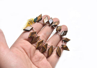 Natural Tiger Eye Fancy Rhombus Shape Faceted Beads,9-18 mm Fine Tiger Eye Side Drill Rhombus Gemstone Loose Beads Jewelry making Craft SALE