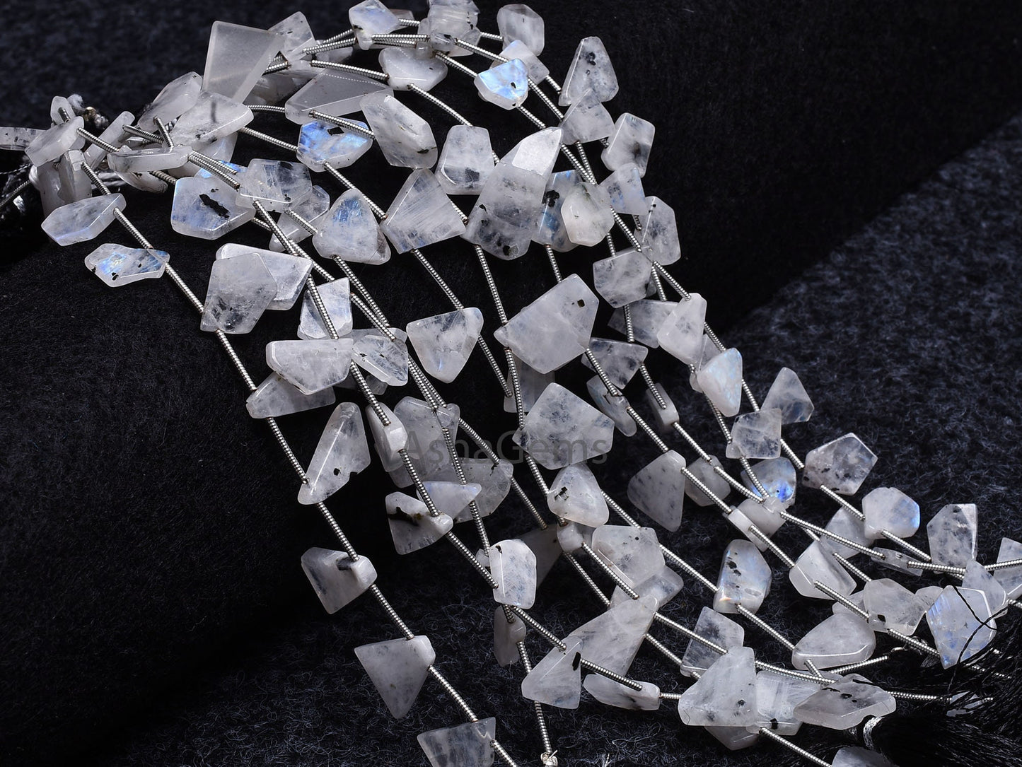 Moss rainbow Moonstone smooth uneven shape Side drill beads, Natural Blue Fire White rainbow fancy Flat Slice Gemstone bead For jewelry SALE