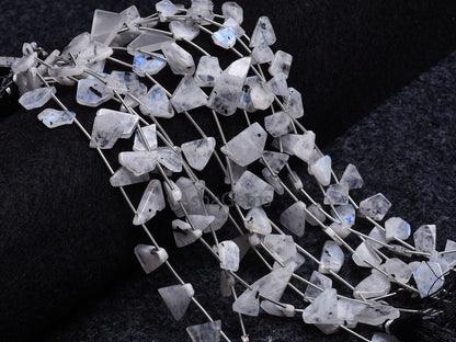 Moss rainbow Moonstone smooth uneven shape Side drill beads, Natural Blue Fire White rainbow fancy Flat Slice Gemstone bead For jewelry SALE
