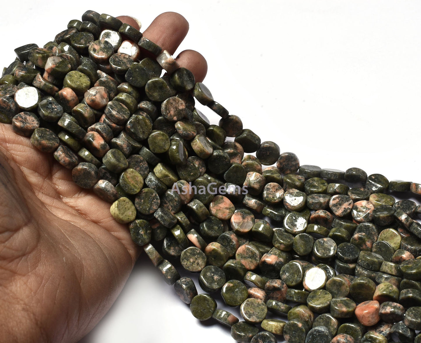 Natural Unakite Handmade Coin Shape Beads Beautiful Unakite Smooth Coin Gemstone Beads T- Drilled Briolette Unakite Jewelry Beads For Crafts