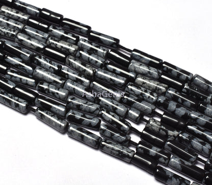 Natural Black Obsidian Smooth Fancy Tube Gemstone Beads, Black Obsidian Pipe Shape Beads, Briolette Obsidian Straight Drill For Craft Sale