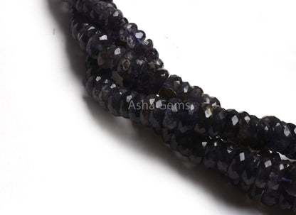 Genuine Blue Iolite Faceted Tyre Shape Beads, Graduation Size Iolite Beads Strand 18" Fine Quality Iolite Indian Cut Flat Tyre Gemstone Bead