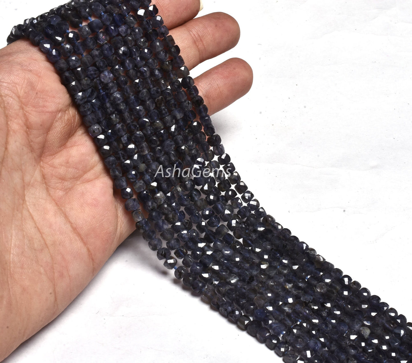 Beautiful Blue Iolite Faceted 3D Cube Box Faceted Gemstone Beads,13 Inch Strand,4mm, Natural Machine Cut Box Shape Bead Jewelry Making Craft