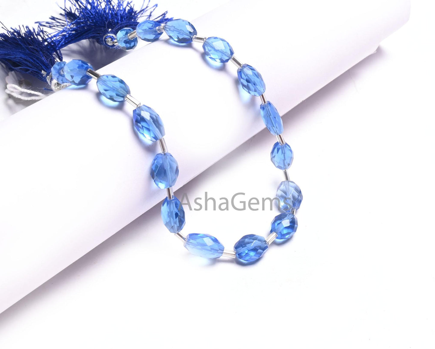 AAA Indigo Blue Color Hydro fancy Puff Oval Checker Cut Beads,10" Translucent Blue Hydro faceted Oval Briolette handmade Beads Jewelry Craft