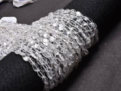 Beautiful White Crystal Quartz Smooth Oval Shape Gemstone Loose Beads,12.5" Strand Natural Crystal Plain Handmade Oval Beads Jewelry Crafts