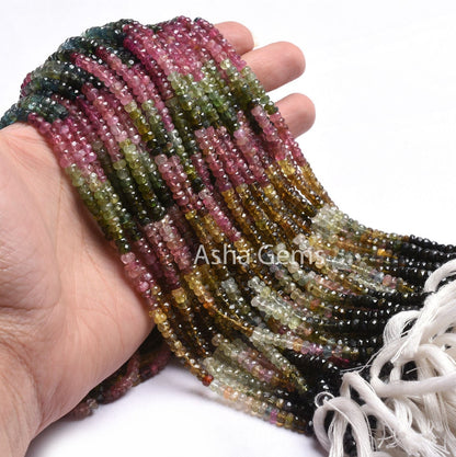 14.5" Strand Multi Tourmaline Faceted Rondelle Gemstone Beads,4mm Shaded Multi Tourmaline Hand Cut Beads, Real Tourmaline Bead Jewelry Sale