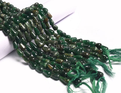 Natural Mica Margaj Smooth Drop Shape Gemstone Beads,12" Strand Dark Green Mica Plain Handmade Drops Straight Drill Beads Jewelry handicraft