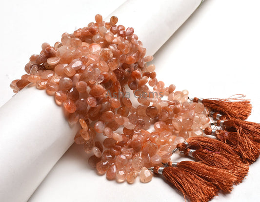Natural Shaded Red Sunstone Smooth Pear Shape Gemstone Beads,8" Strand Sunstone Beads, Sunstone Teardrop Handmade Side Drill Bead Craft SALE