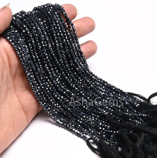 AAA Natural Spinel Silver Coated machine Cut Faceted Rondelle Gemstone Beads,3 mm Coated Black Spinel Micro Cut Bead Jewelry making Crafts