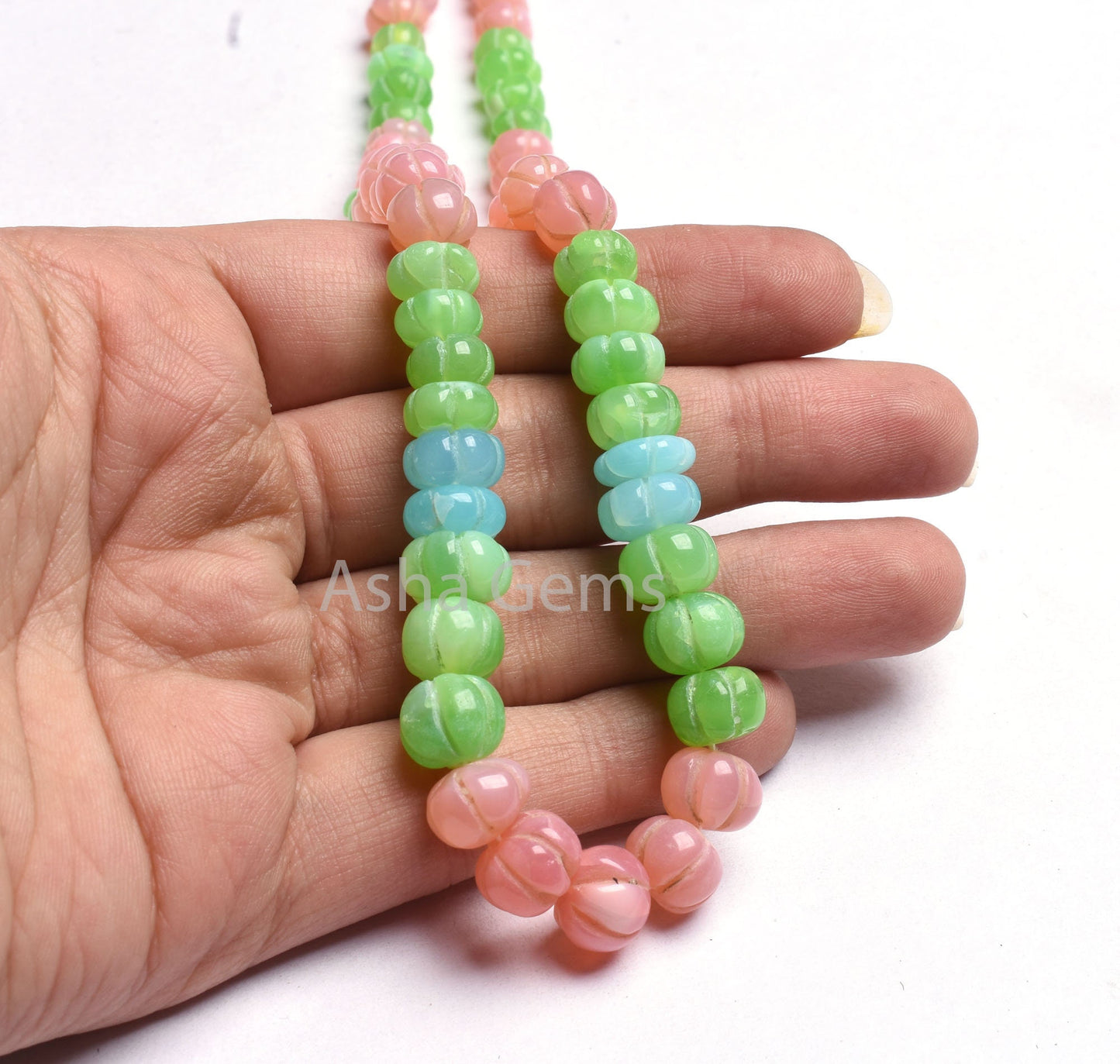 AAA Shaded Multi Pink Green Blue Opal Carved Watermelon Beads Necklace, Opal Carving Pumpkin Necklace Gemstone Opal Melon Hand Carve Jewelry