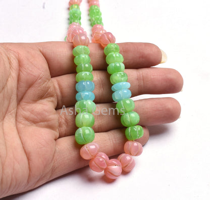 AAA Shaded Multi Pink Green Blue Opal Carved Watermelon Beads Necklace, Opal Carving Pumpkin Necklace Gemstone Opal Melon Hand Carve Jewelry