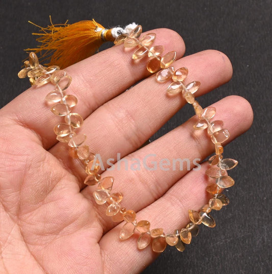 Natural Yellow Citrine Smooth Marquise cabochon Side Drill Beads,8" Fine Citrine Quartz Plain Handmade Marquise Gemstone Beads Jewelry Craft
