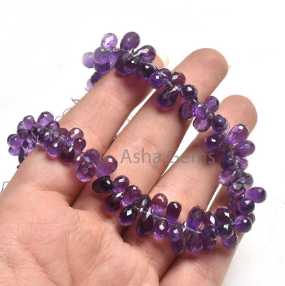 AAA Quality Natural Amethyst Faceted Drop Beads,5x7-6x9 mm Purple Amethyst Machine Cut Teardrop Gemstone Briolette,9" Amethyst Beads Jewelry