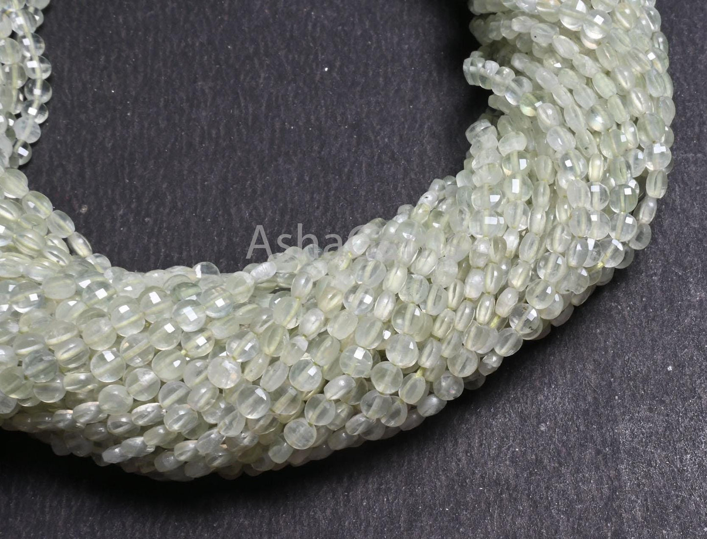 AAA Quality Prehnite faceted Coin Shape Gemstone Loose Beads, Natural Light Green  Prehnite Tiny Coin Briolette Beads Jewelry Makings Crafts