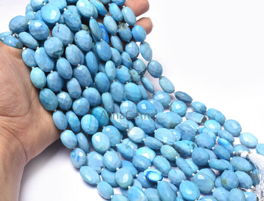 Beautiful Blue Opal Faceted Oval Shape Beads, Turquoise Blue Opal Gemstone Beads Opal Handmade Indian Cut Bead For Jewelry Making Craft SALE
