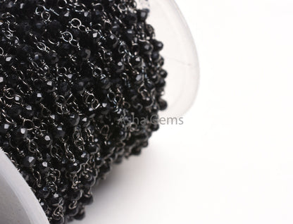 3,5,10,25,50 Feet,Gunmetal Black Spinel Hydro Faceted Rondelle Beaded Rosary Chain,Jewelry Making, Finding, Wire Wrapped Chain,3-3.5mm,Chain