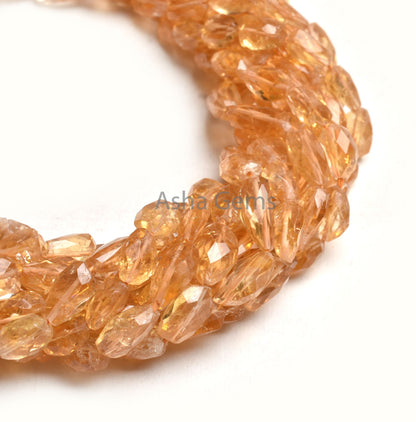 Natural Citrine Faceted Nugget Shape Beads, Fine Yellow Citrine Quartz Indian Cut Uneven Tumble Straight Drill Citrine Beads Jewelry Crafts