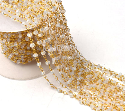 Rainbow Moonstone Hydro Beads Rosary Chains,3,5,10,25,50 Ft Roll Bulk,Beautiful Gold Plated Wire,Faceted Rondelle Beads Chain,jewelry Making