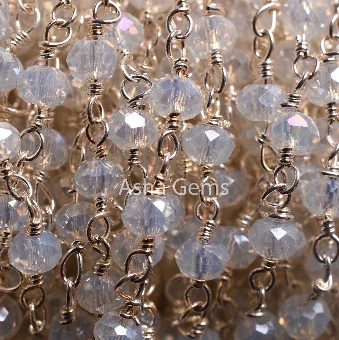 3,5,10,25 Feet Roll Bulk, Rainbow Moonstone Hydro Silver Coated  Rondelle Faceted Rosary Chain, Silver Plated Wire Bulk Chain Jewelry Making