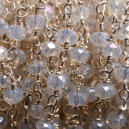3,5,10,25 Feet Roll Bulk, Rainbow Moonstone Hydro Silver Coated  Rondelle Faceted Rosary Chain, Silver Plated Wire Bulk Chain Jewelry Making