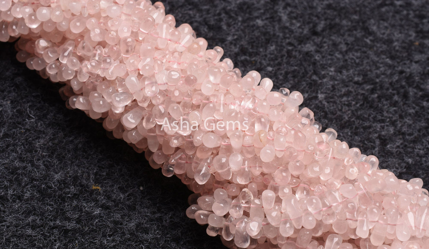 13" Strand Natural Pink Rose Quartz smooth Drops shape Gemstone Beads, rose Quartz beads, Rose Quartz handmade Uneven Teardrop Beads Jewelry