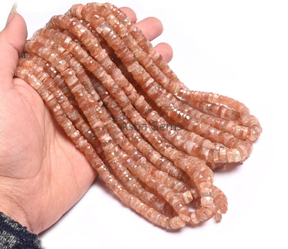 Beautiful Sunstone Faceted Heishi Tyre Beads,Natural Red Sunstone Handmade Indian Cut Flat Wheel Shape Gemstone Disc Bead Jewelry Craft SALE