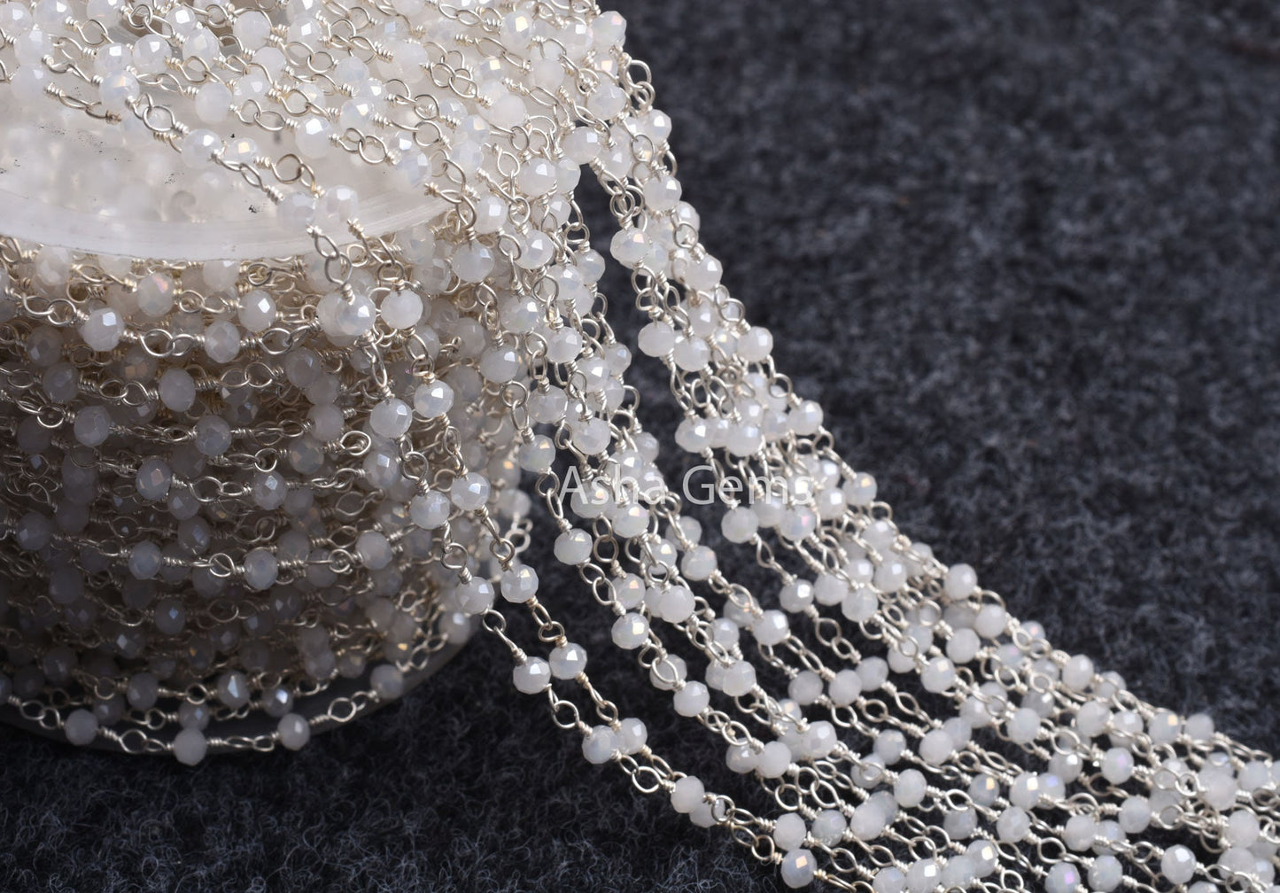 Gold Silver Plated Wire 3,5,10,25 Ft, White Quartz Hydro Rondelle Faceted Beaded Rosary Chain Jewelry Making,3-3.5 mm Beads Rosary Chains