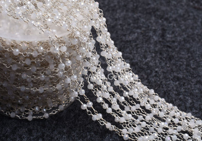 Gold Silver Plated Wire 3,5,10,25 Ft, White Quartz Hydro Rondelle Faceted Beaded Rosary Chain Jewelry Making,3-3.5 mm Beads Rosary Chains